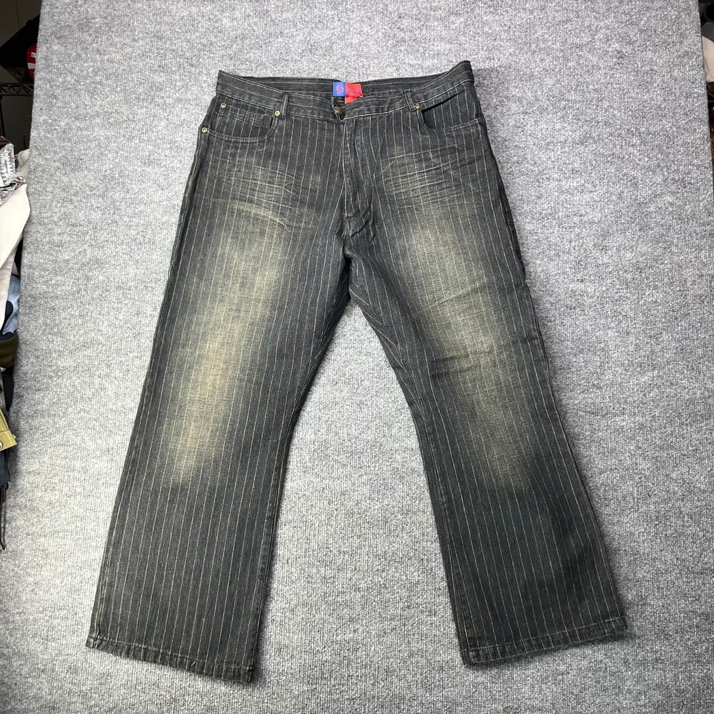 VTG Deadstock Y2K Super S Jeans Men's Denim Hickory Pinstripe Straight - 39X29.5